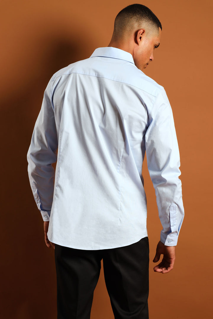 Stretch Concealed Placket Shirt - Light Blue
