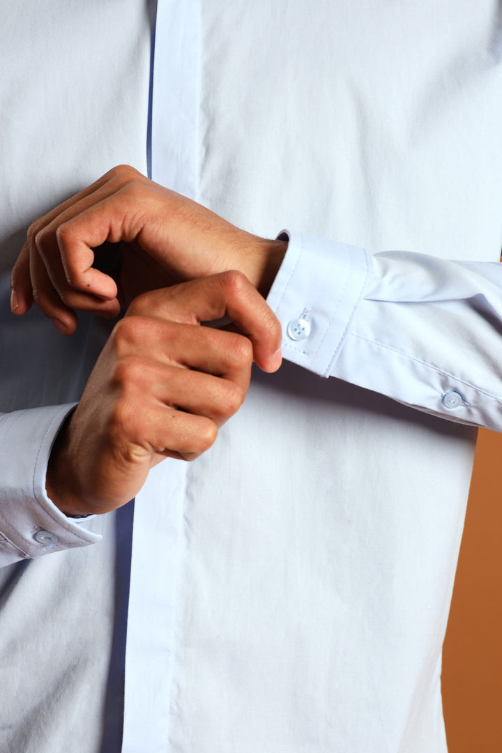 Stretch Concealed Placket Shirt - Light Blue