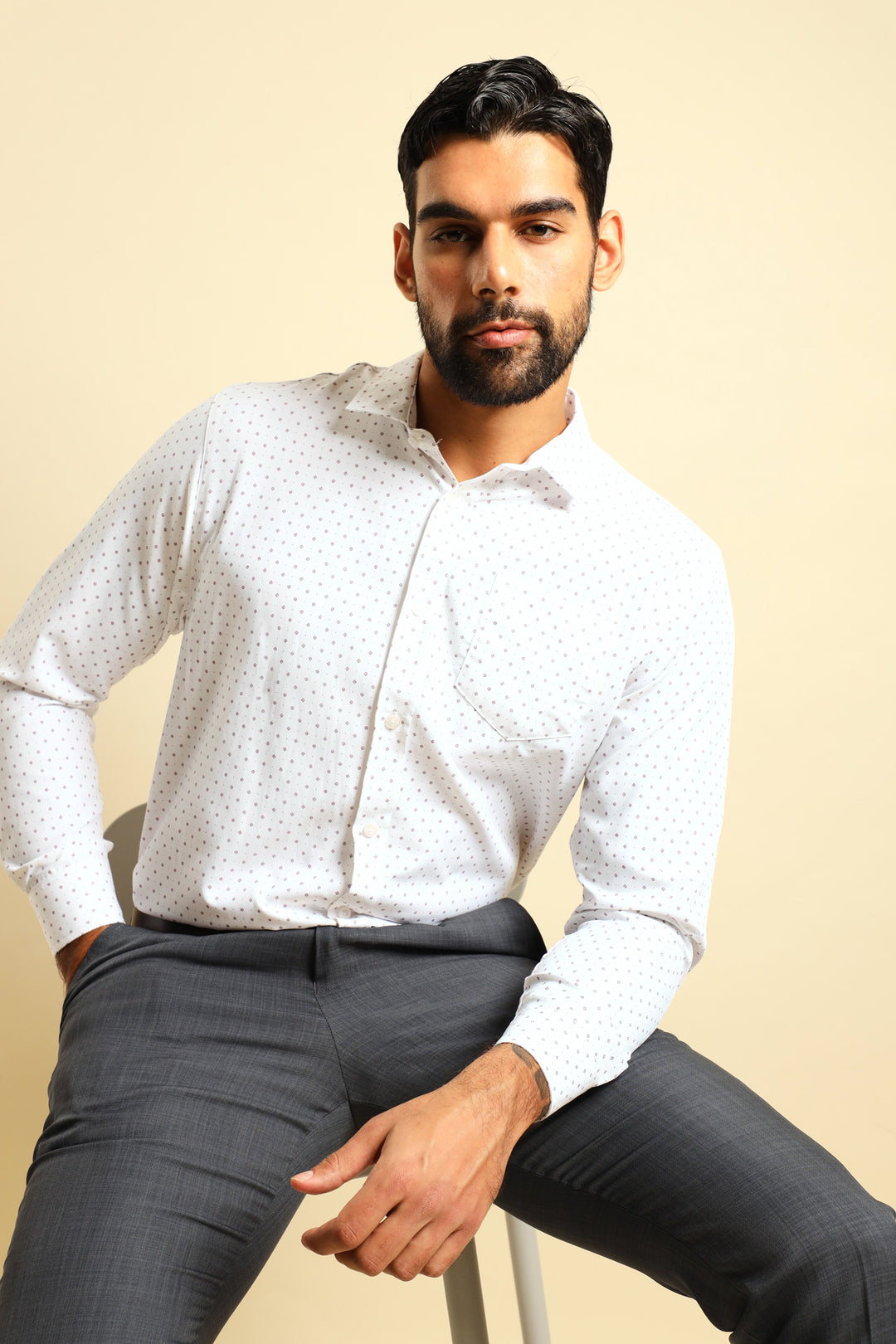 Cluster Spot Textured Shirt - White/Red