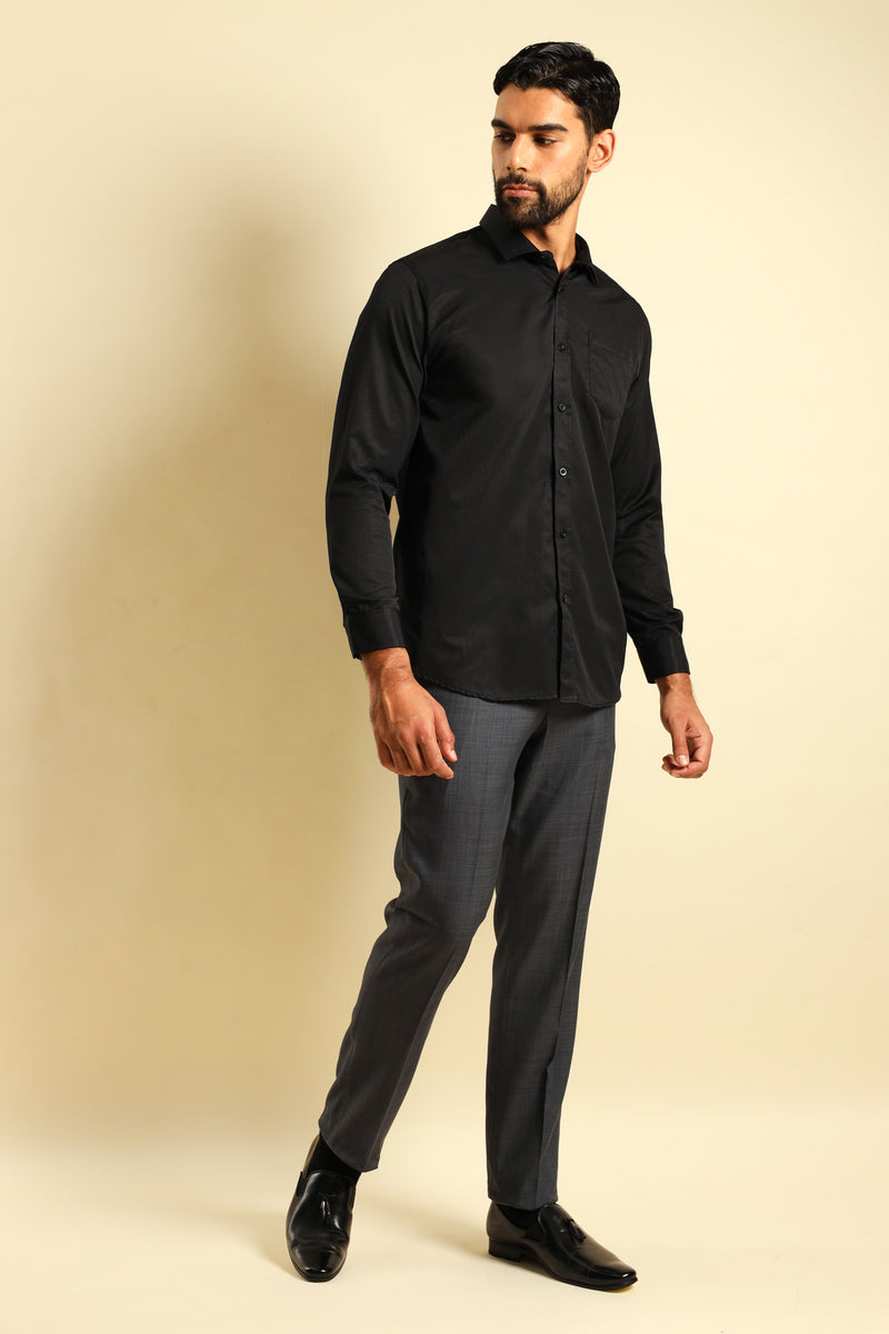 Slim Textured Long Sleeve Shirt - Black