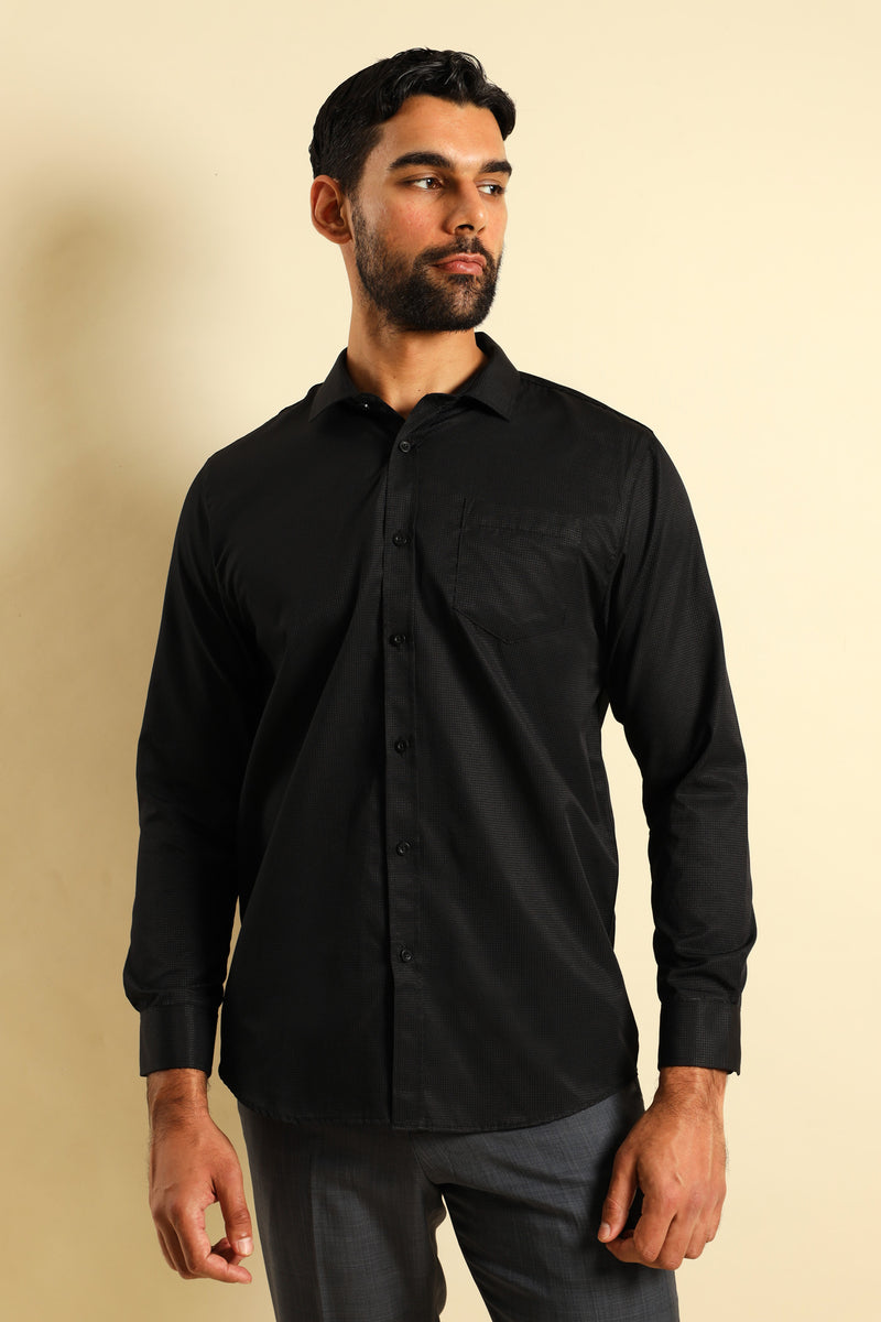Slim Textured Long Sleeve Shirt - Black