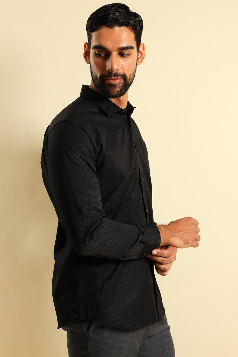 Slim Textured Long Sleeve Shirt - Black