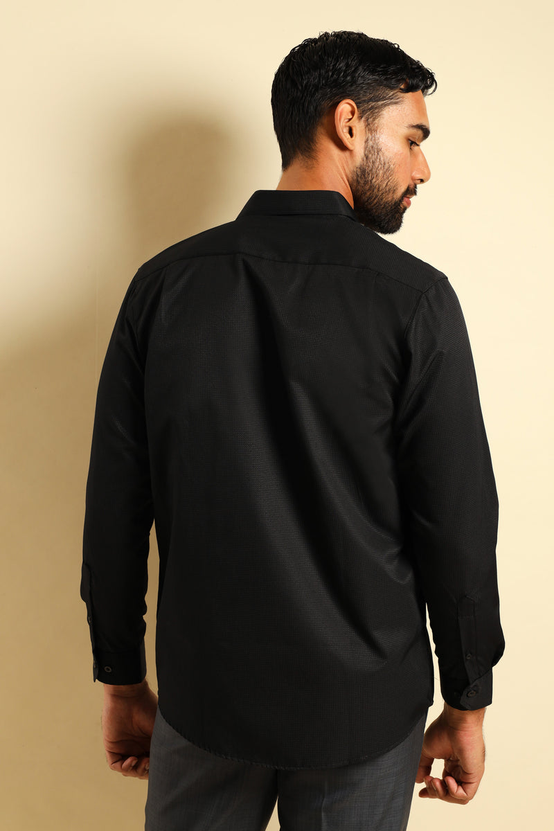 Slim Textured Long Sleeve Shirt - Black