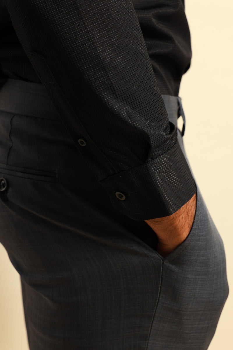 Slim Textured Long Sleeve Shirt - Black