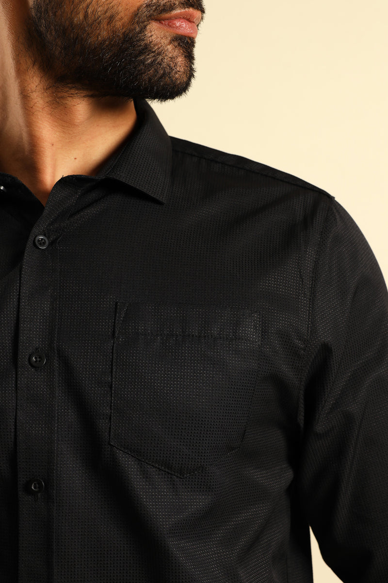 Slim Textured Long Sleeve Shirt - Black