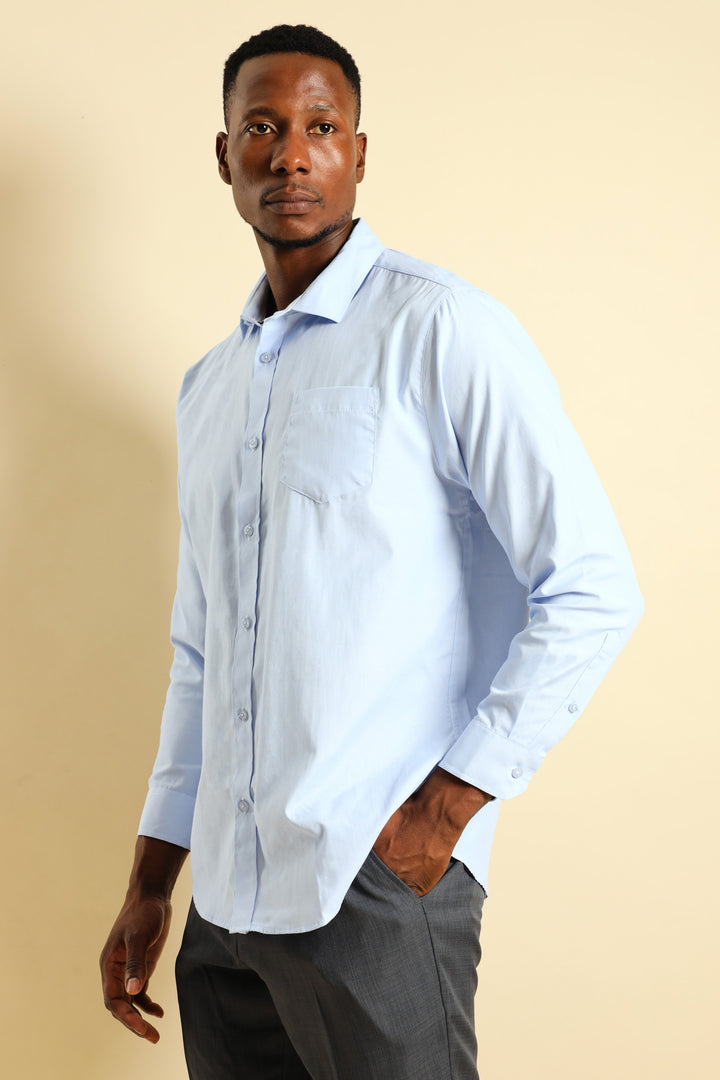 Melange Effect Textured Shirt - Light Blue