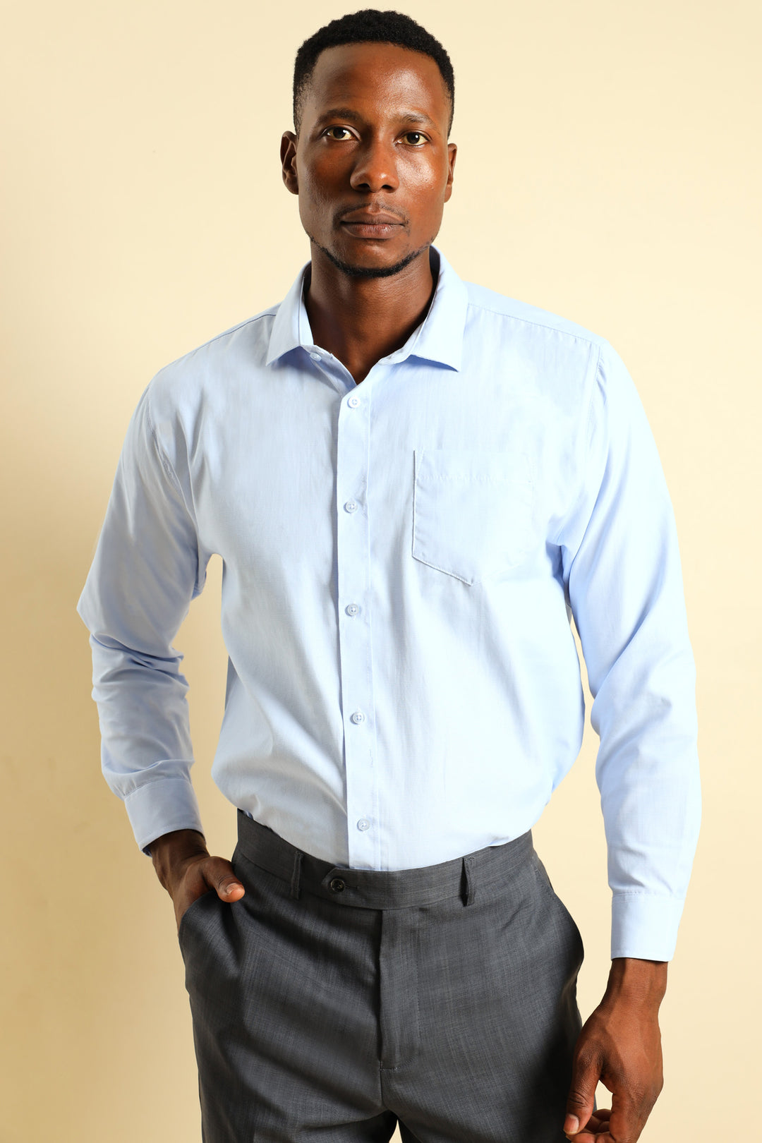 Melange Effect Textured Shirt - Light Blue