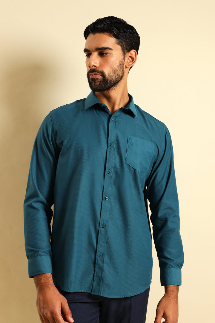 Tonal Textured Spot Shirt - Teal