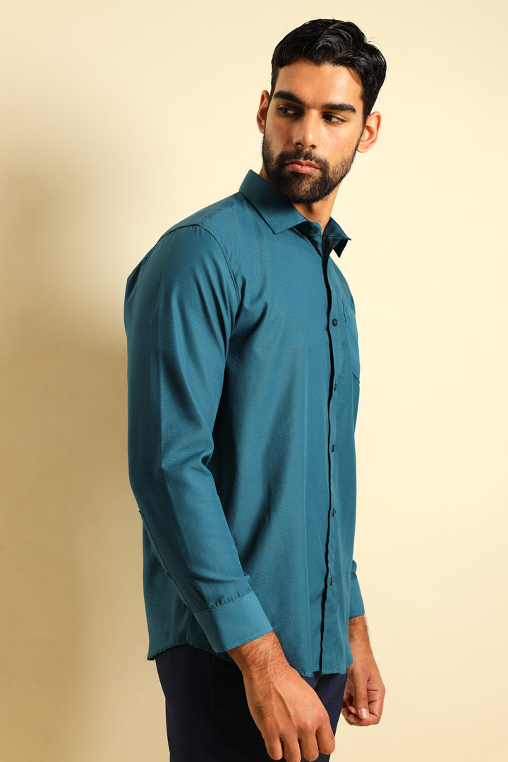Tonal Textured Spot Shirt - Teal