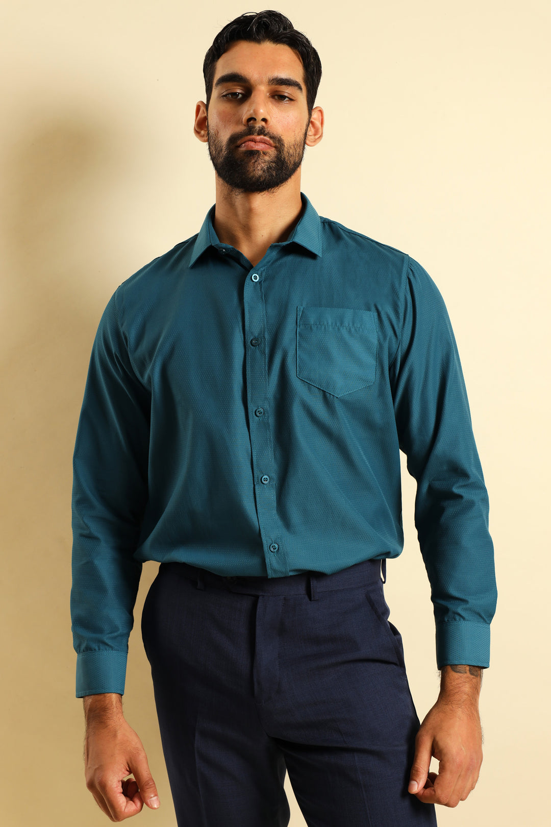 Tonal Textured Spot Shirt - Teal