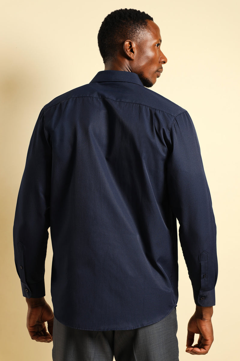 Textured Long Sleeve Shirt - Navy