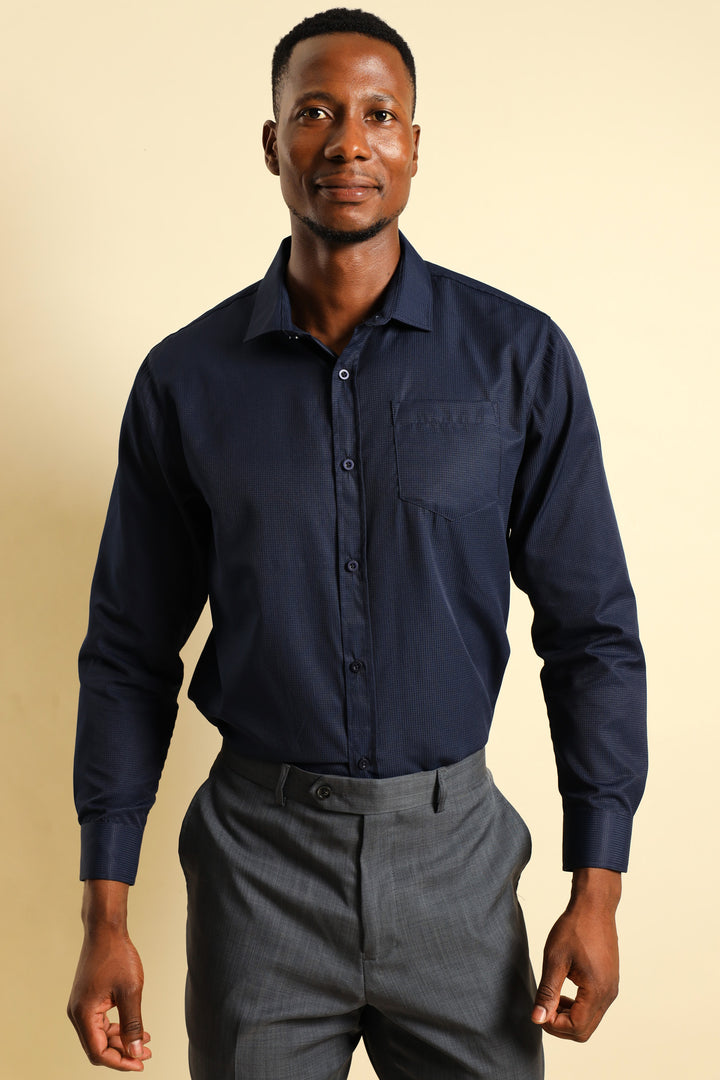 Textured Long Sleeve Shirt - Navy