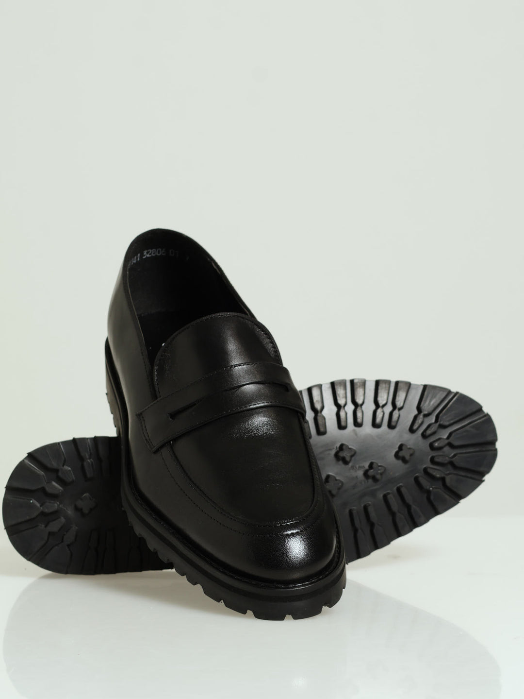 Leather Chunky Lug Sole Slip On Loafer - Black