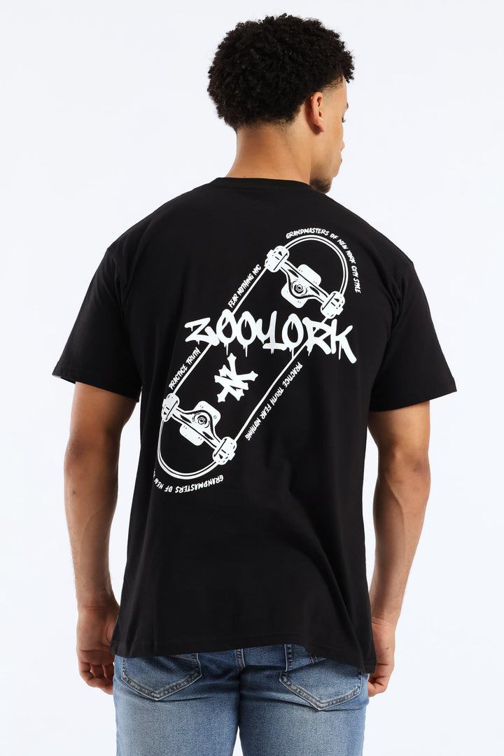 Skate Board Back Print Tee - Black