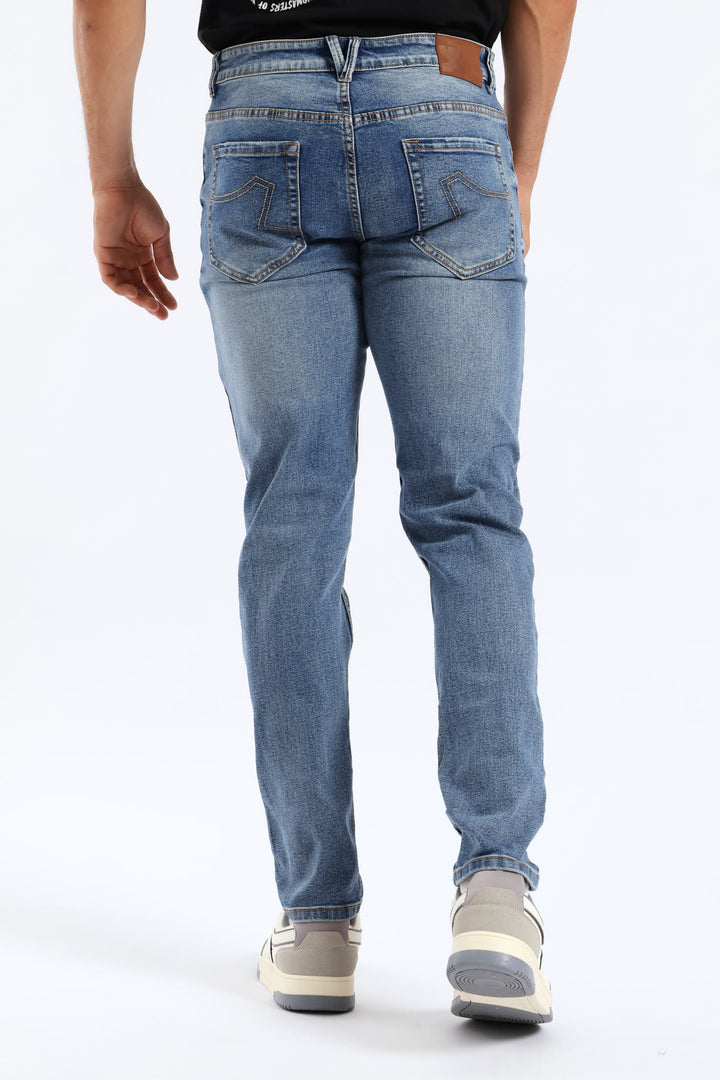 Mid Wash Skinny Rip Ripair Denim - Mid Blue