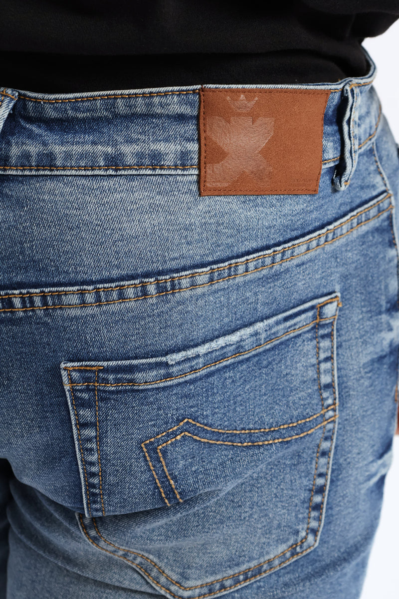 Mid Wash Skinny Rip Ripair Denim - Mid Blue