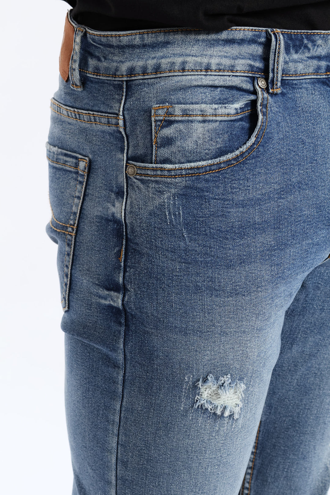 Mid Wash Skinny Rip Ripair Denim - Mid Blue
