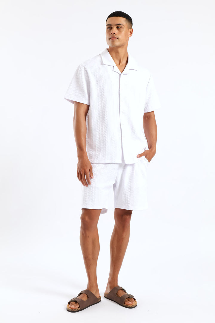 Textured Cable Knit Shorts - White