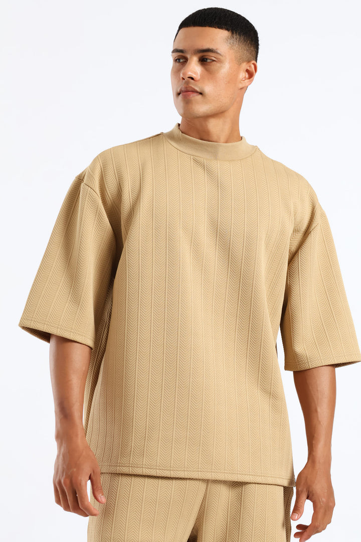 Textured Stretch T-Shirt - Stone
