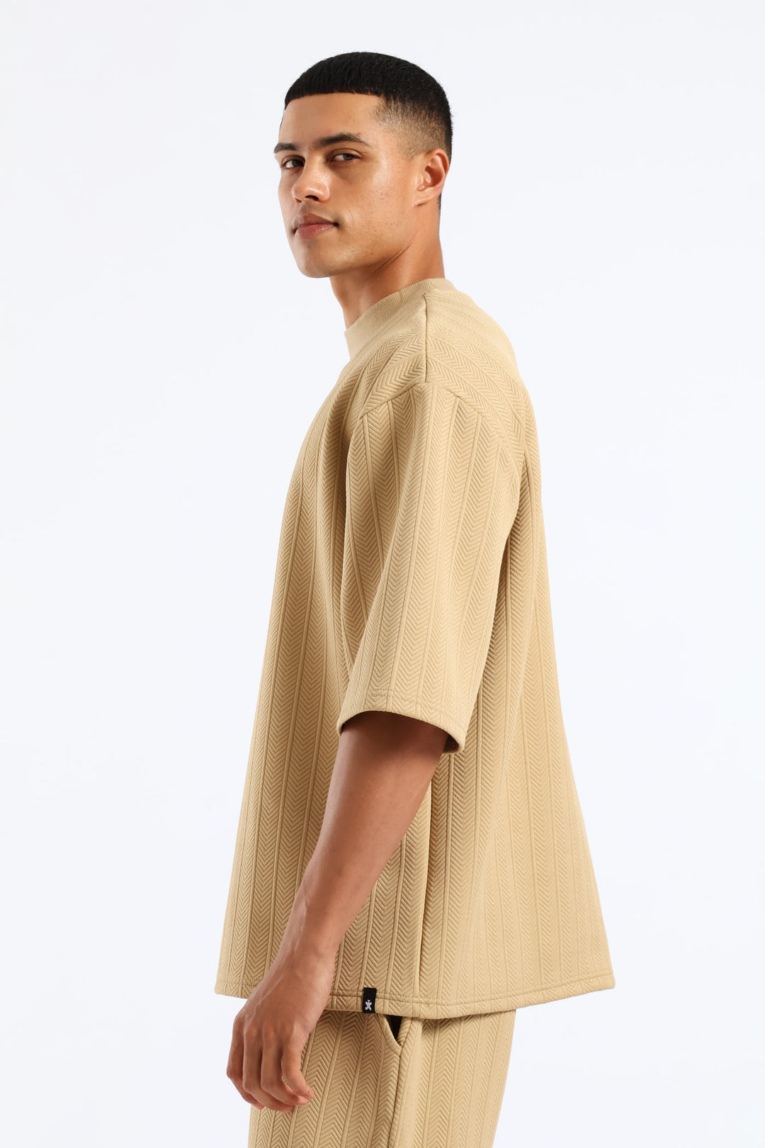 Textured Stretch T-Shirt - Stone