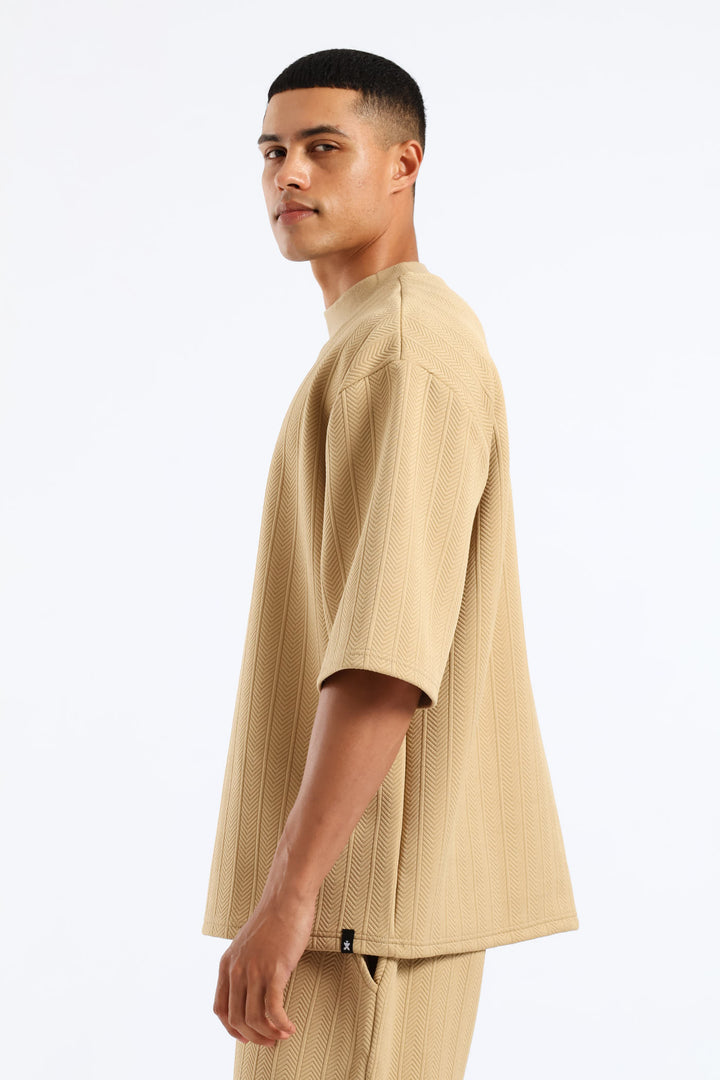 Textured Stretch T-Shirt - Stone