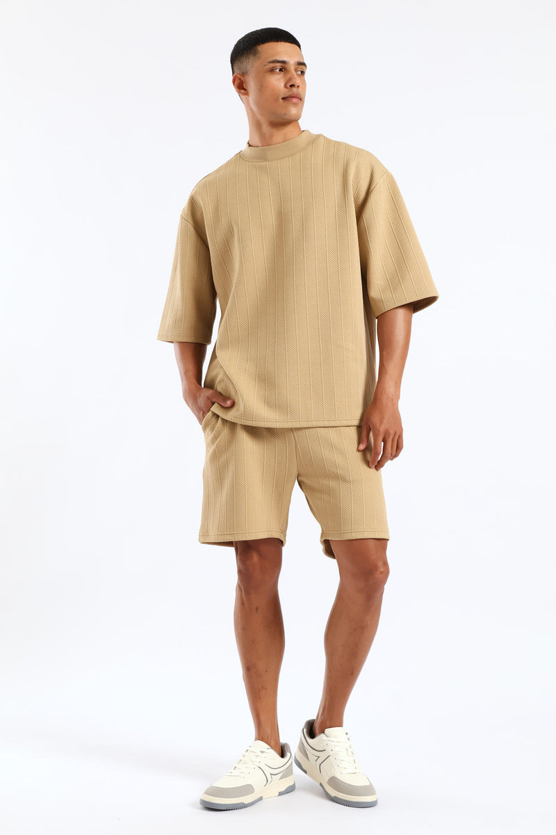 Textured Stretch Shorts - Stone