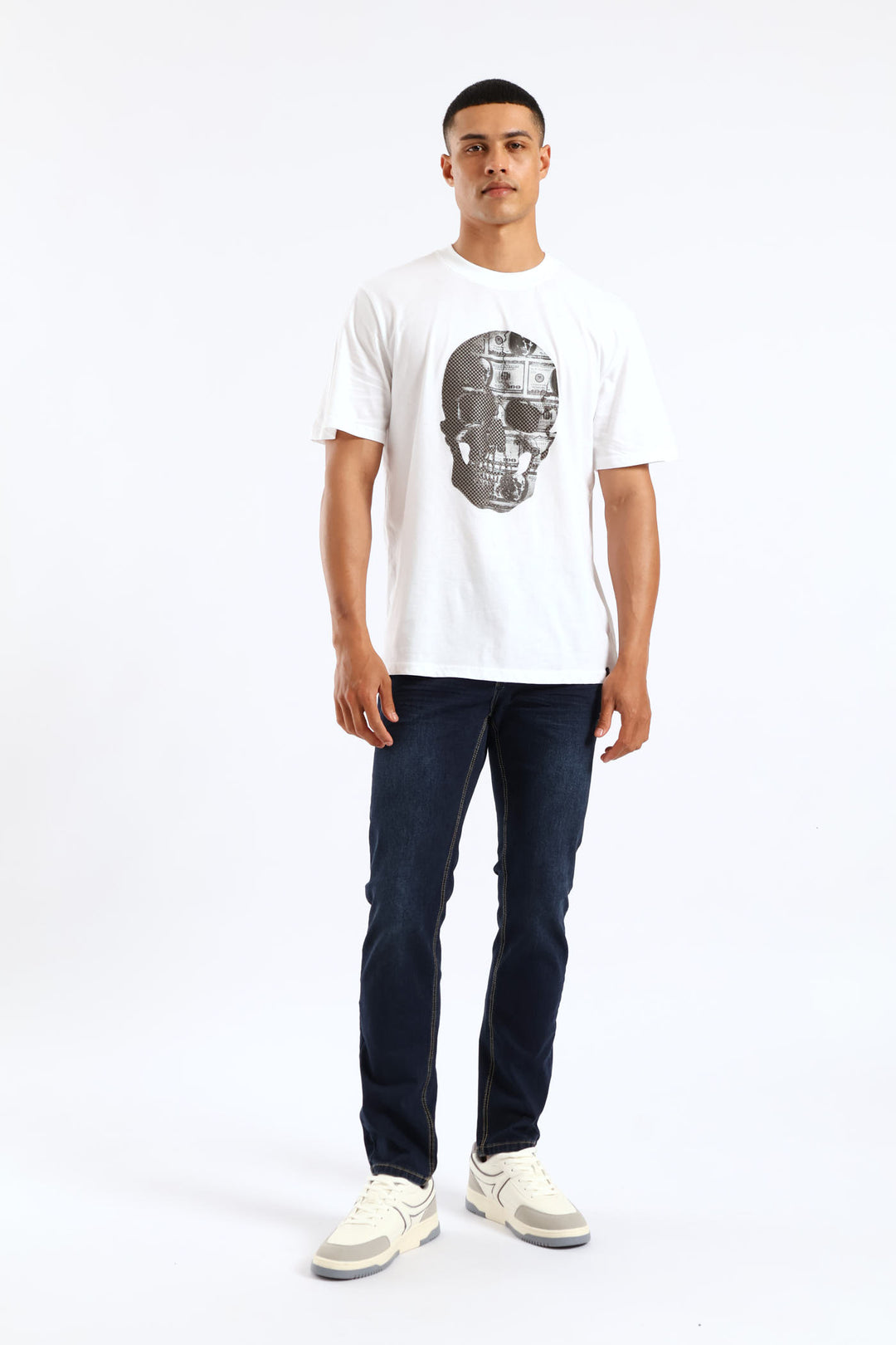 Money Skull Print Tee - White