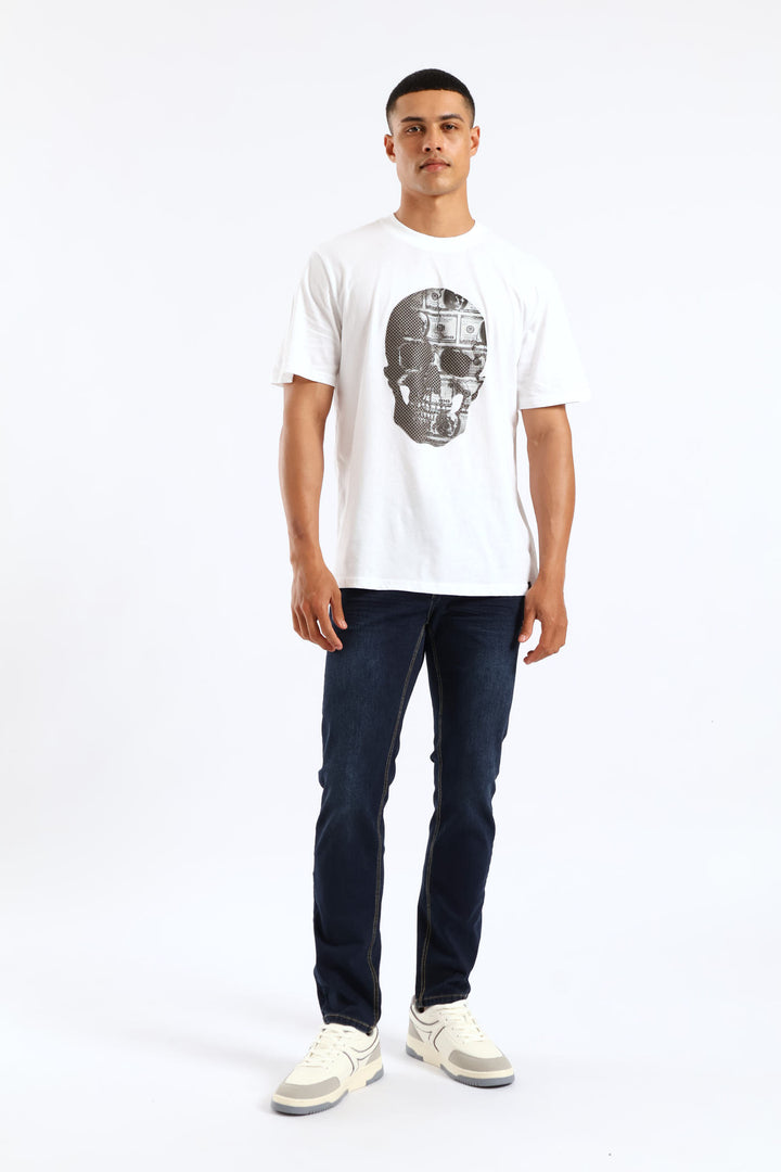 Money Skull Print Tee - White