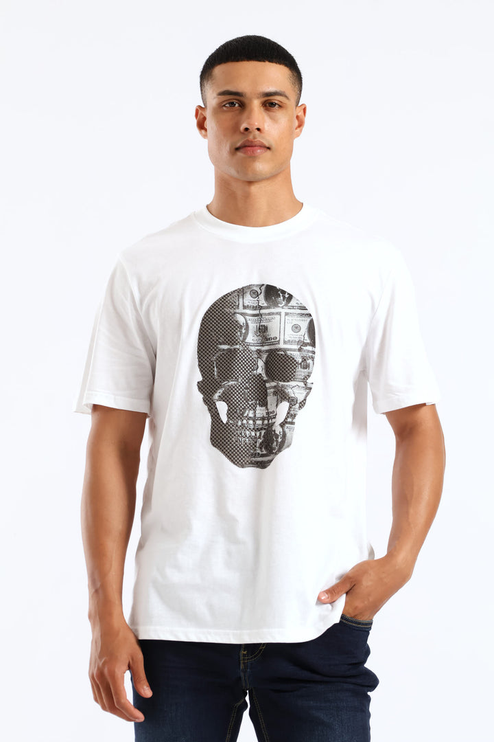 Money Skull Print Tee - White