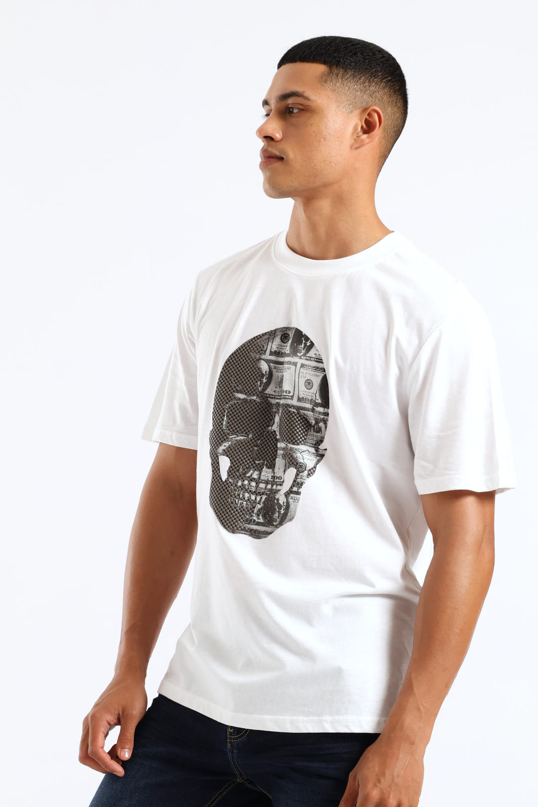 Money Skull Print Tee - White