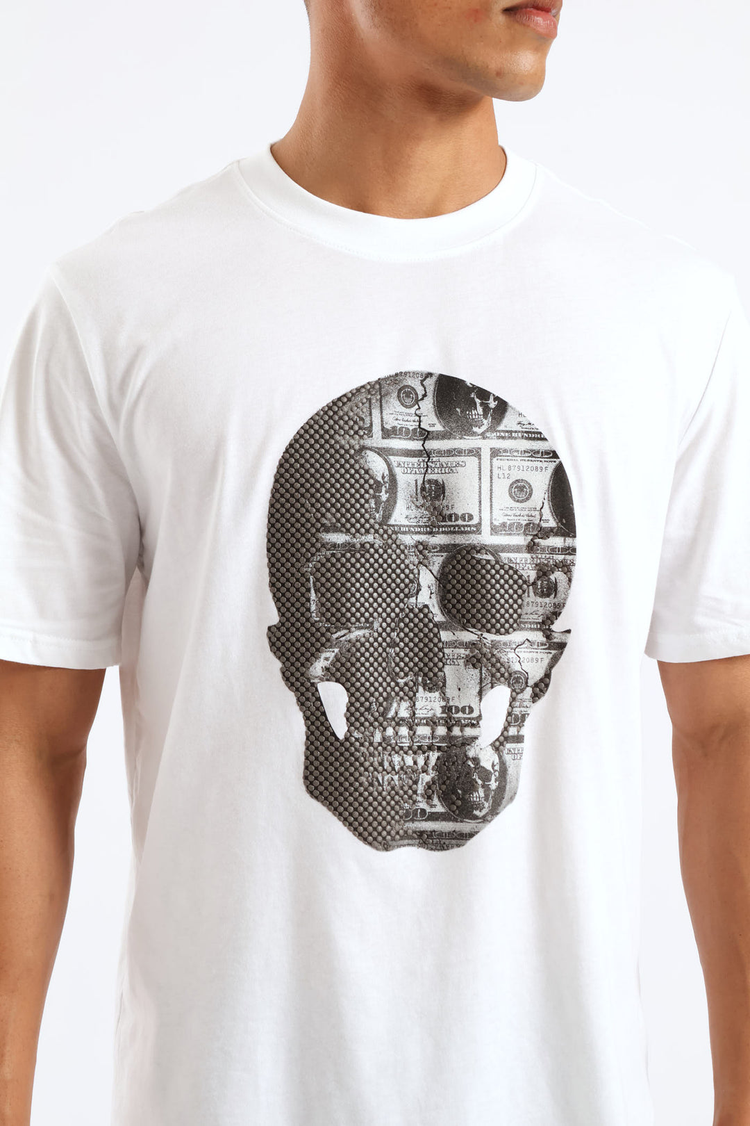 Money Skull Print Tee - White