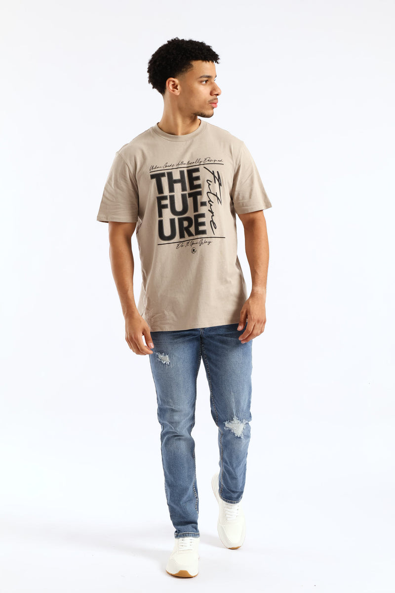 Basic Front Print Future Tee - Stone