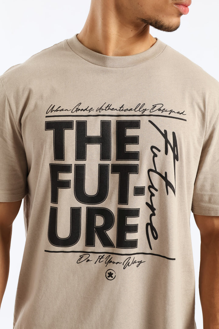 Basic Front Print Future Tee - Stone