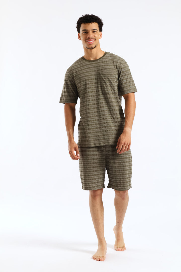 Salt & Pepper Stripe Pyjama Top - Olive