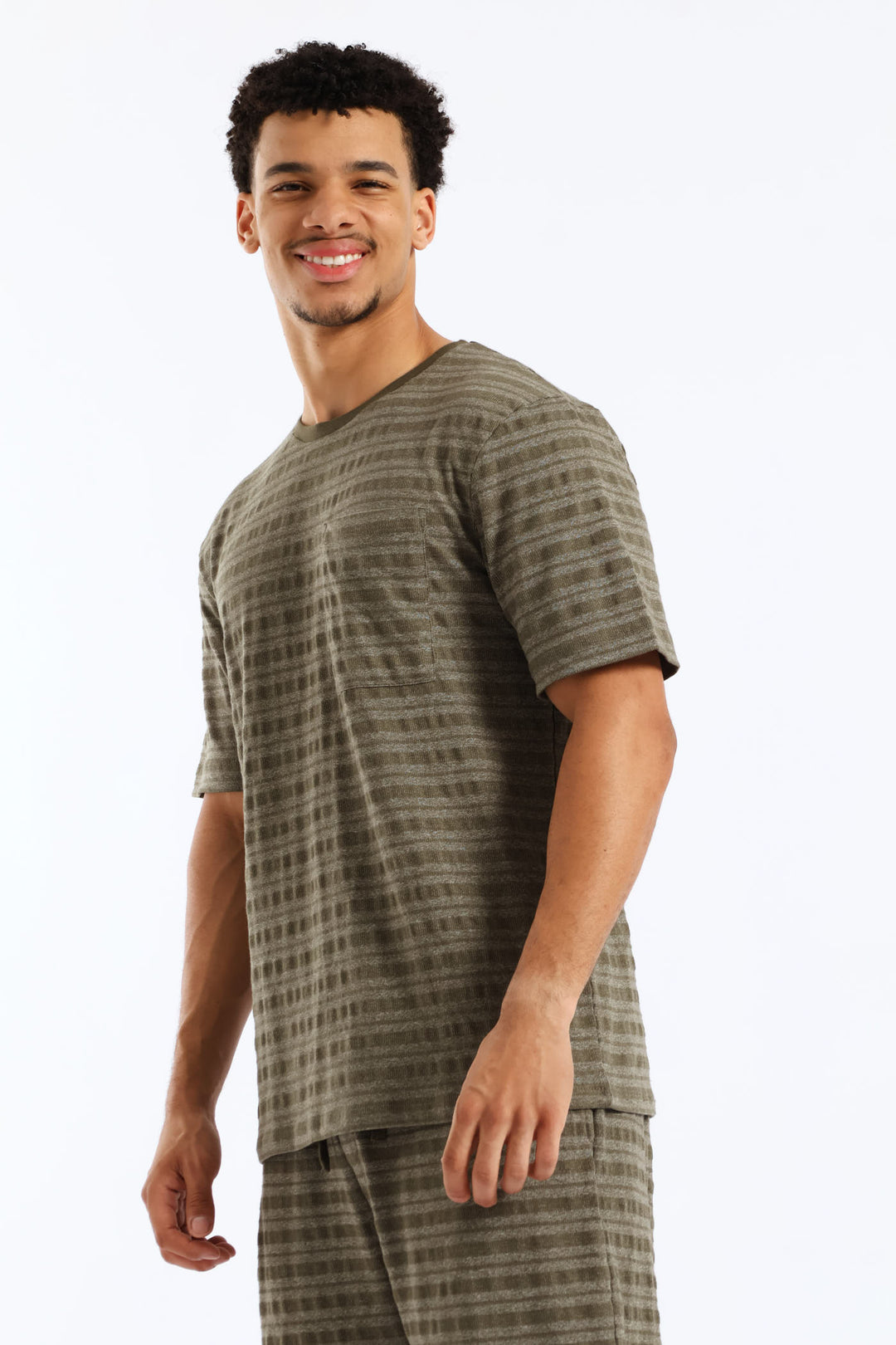 Salt & Pepper Stripe Pyjama Top - Olive