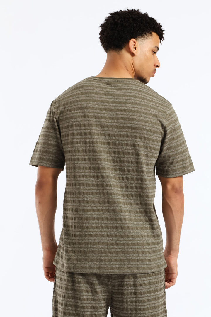Salt & Pepper Stripe Pyjama Top - Olive