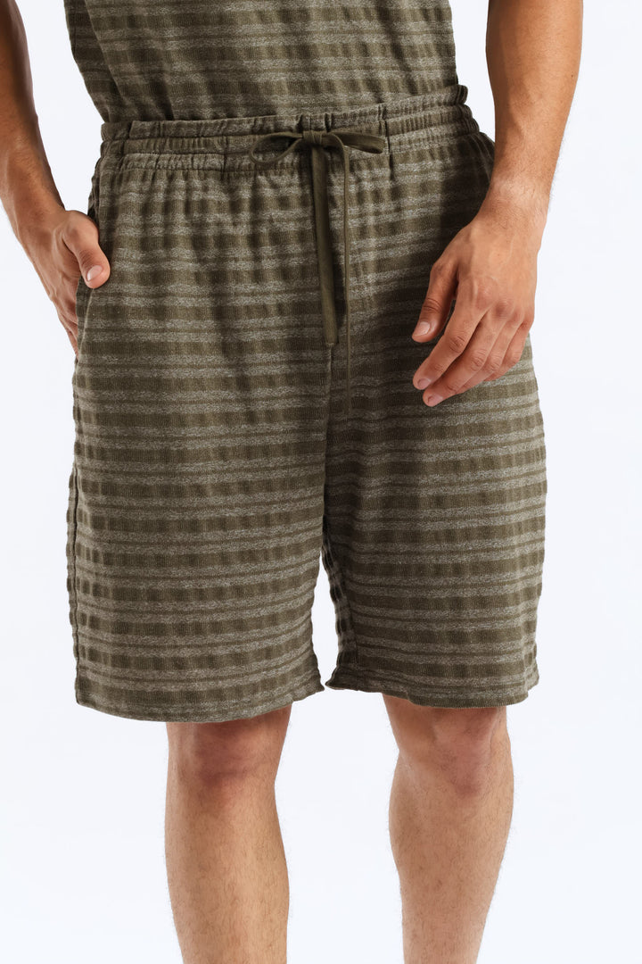 Salt & Pepper Stripe Pyjama Shorts - Olive