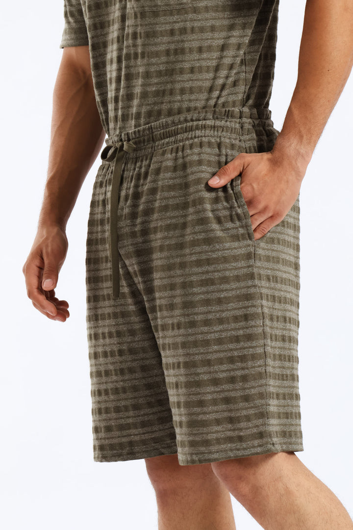 Salt & Pepper Stripe Pyjama Shorts - Olive