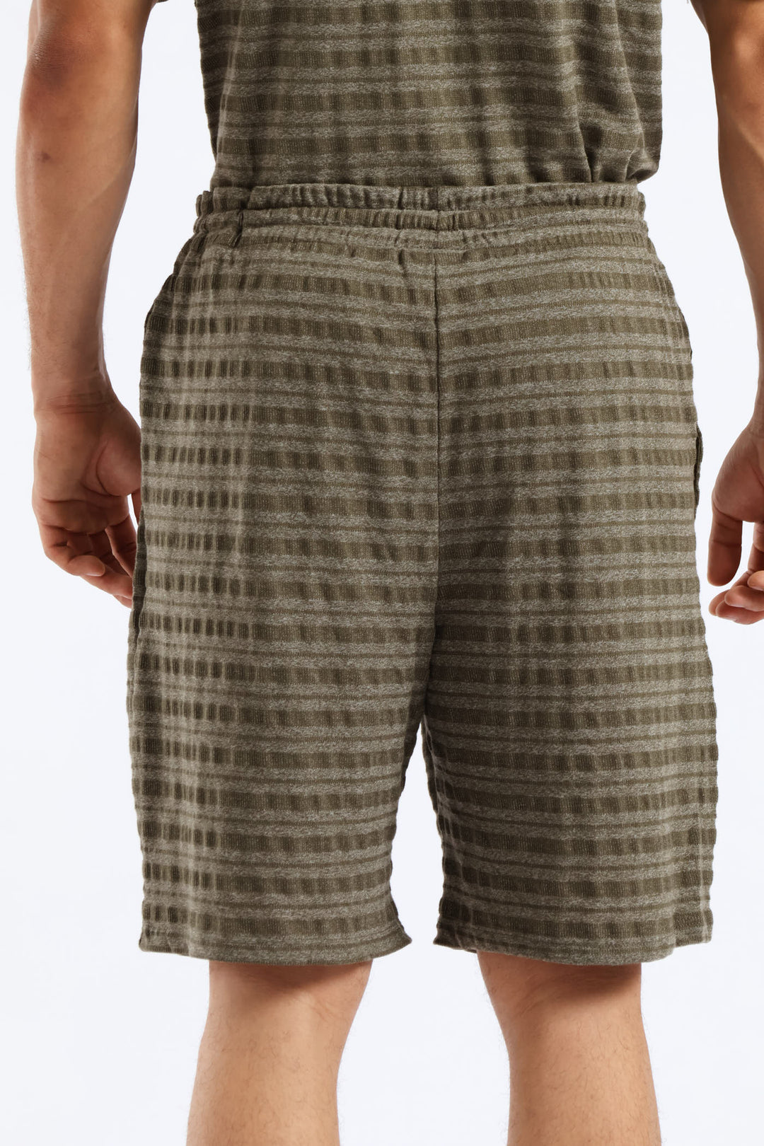 Salt & Pepper Stripe Pyjama Shorts - Olive