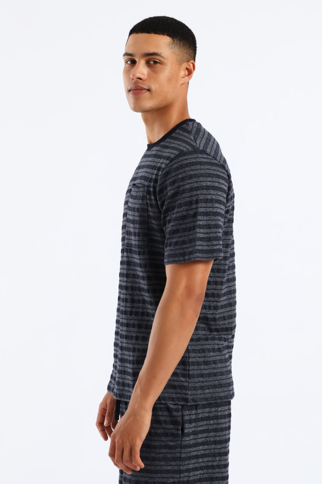 Salt & Pepper Stripe Pyjama Top - Navy