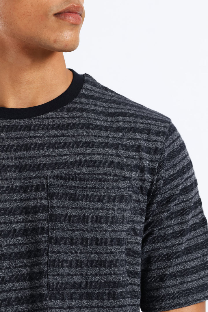 Salt & Pepper Stripe Pyjama Top - Navy