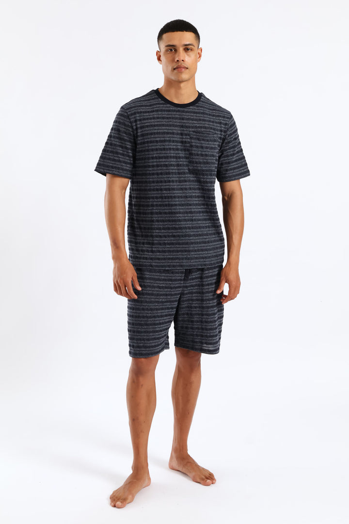 Salt & Pepper Stripe Pyjama Shorts - Navy