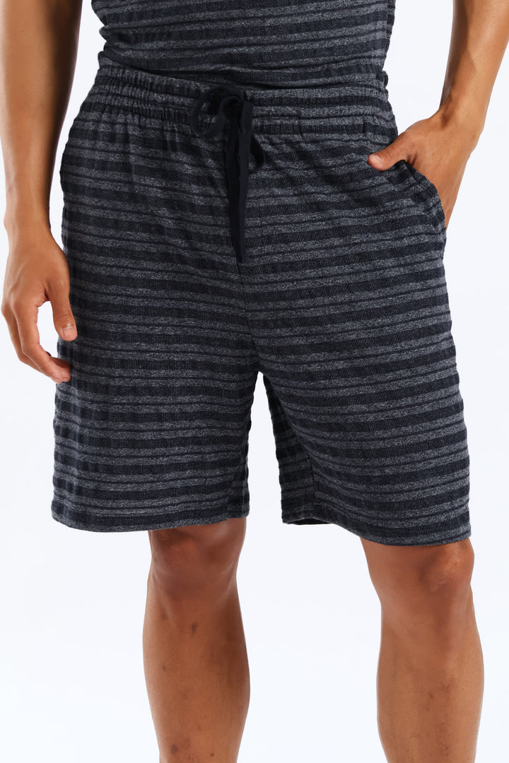 Salt & Pepper Stripe Pyjama Shorts - Navy