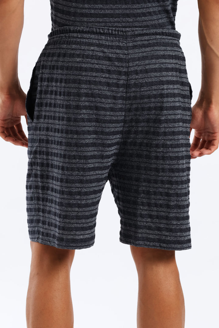 Salt & Pepper Stripe Pyjama Shorts - Navy