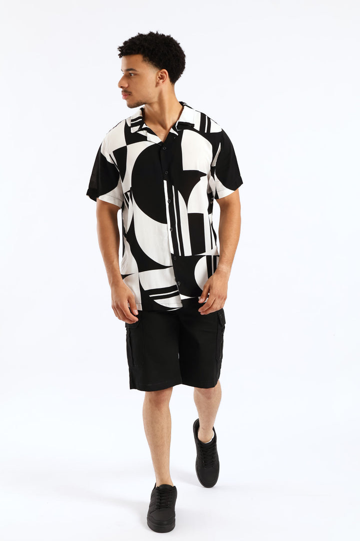Block Stretch Viscose Shirt - Black
