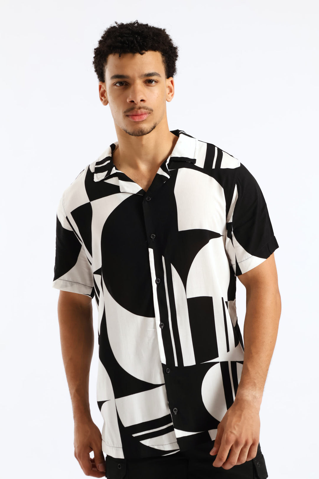 Block Stretch Viscose Shirt - Black