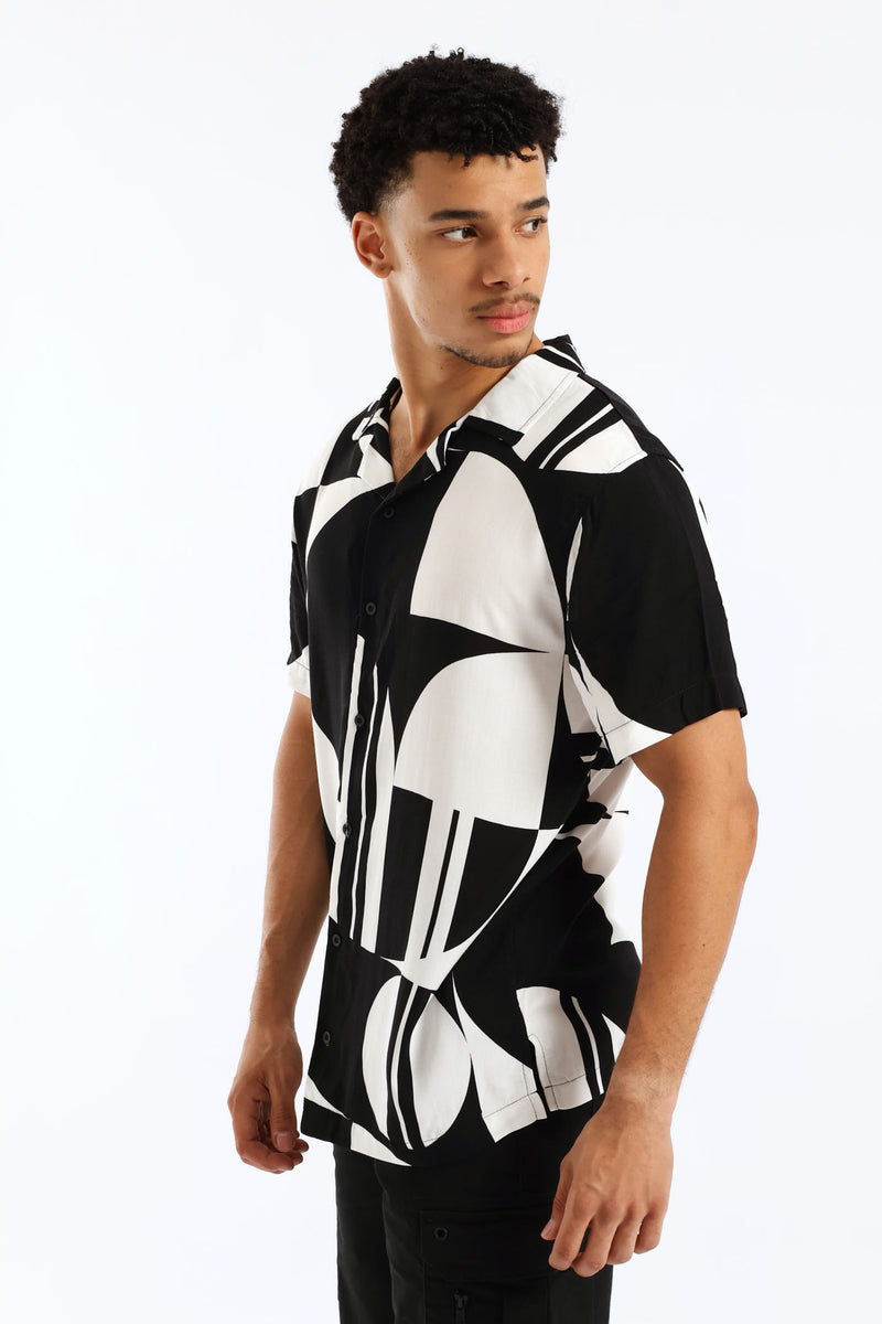 Block Stretch Viscose Shirt - Black