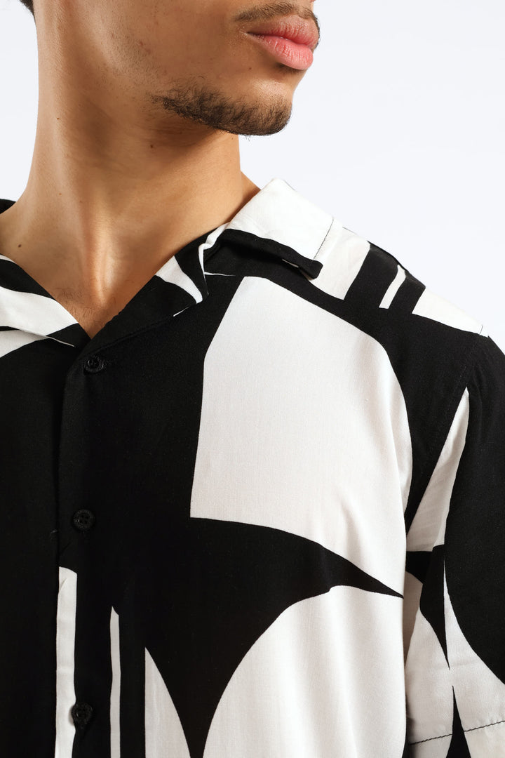 Block Stretch Viscose Shirt - Black