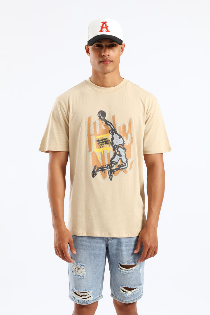 Basketball Print Tee - Stone