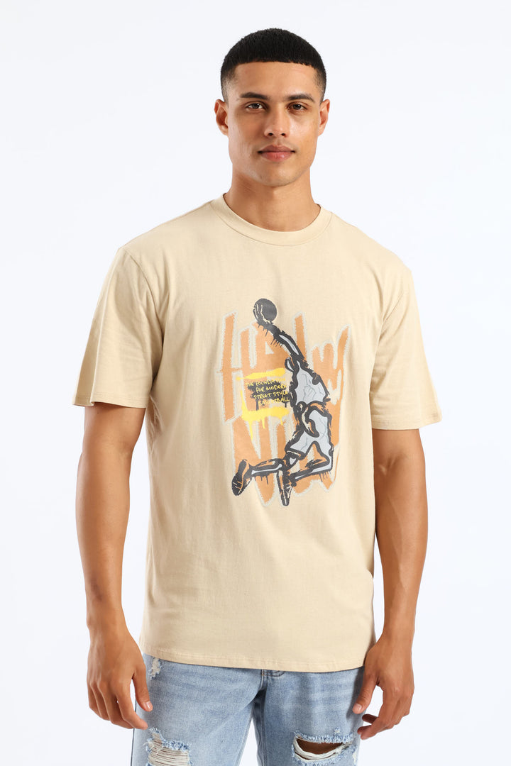 Basketball Print Tee - Stone